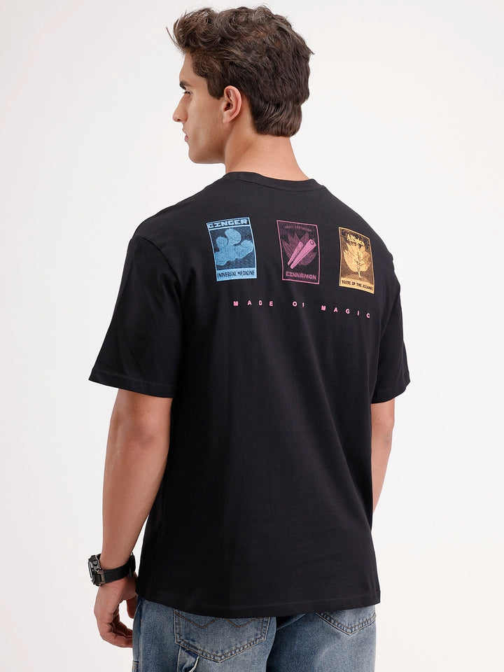 Oversized Placement Printed T-Shirt | Black