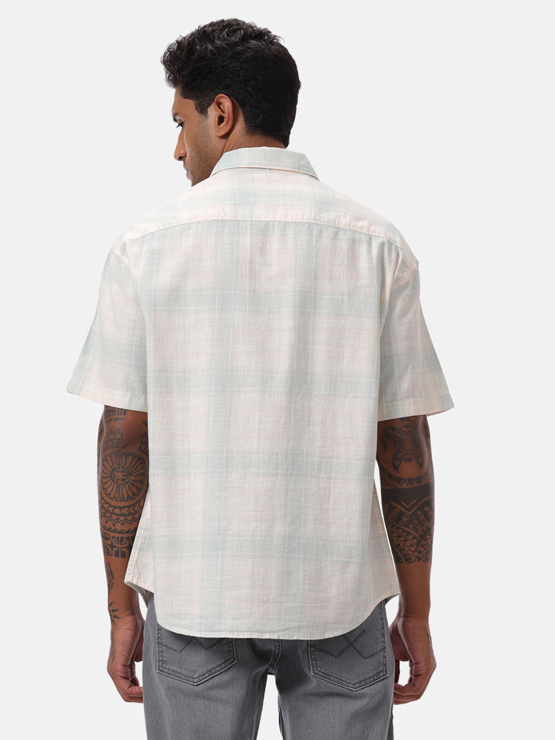 Subtle Pink Checkered Casual Shirt