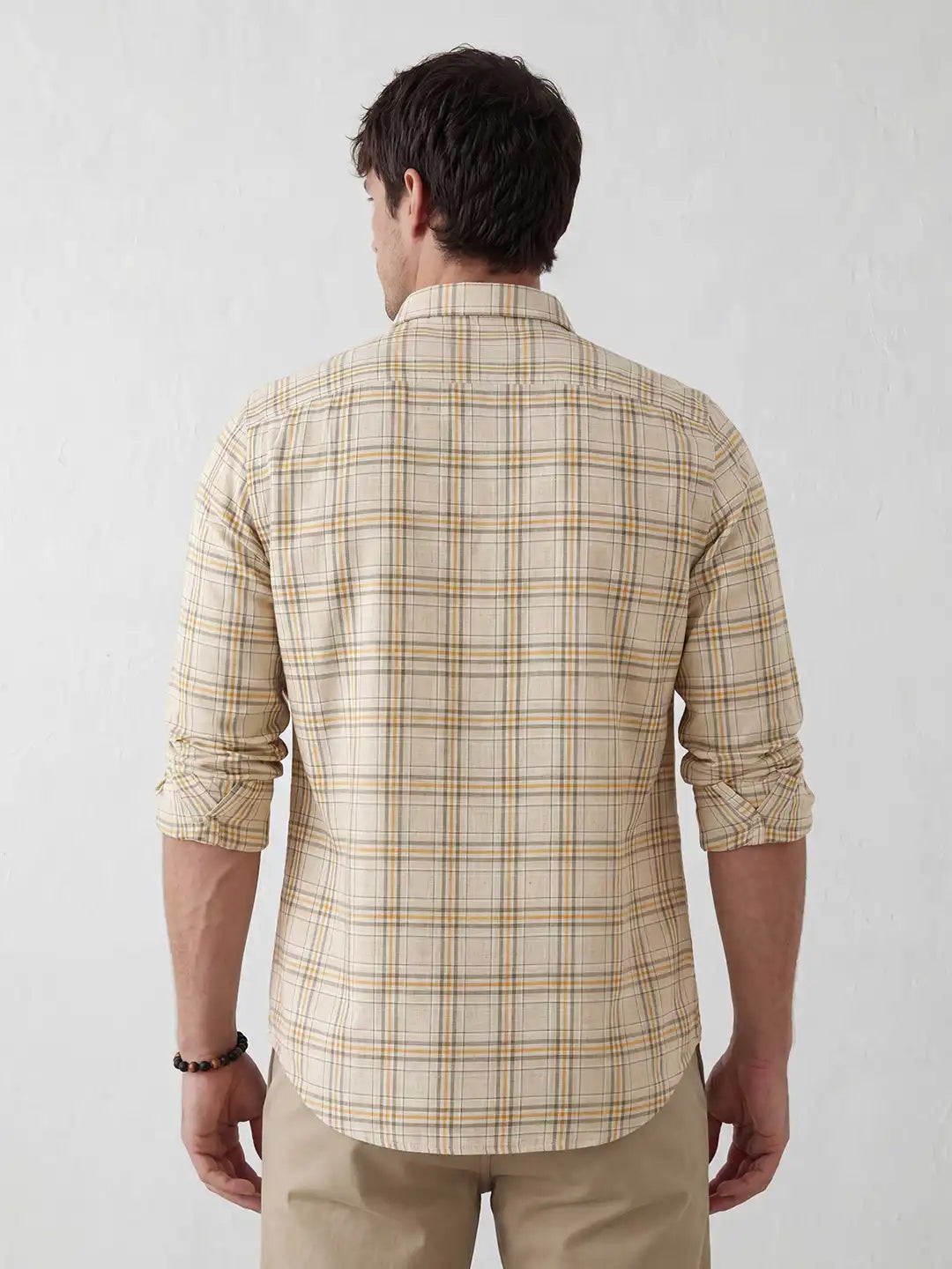 Classic Regular Fit Checkered Shirt | Beige