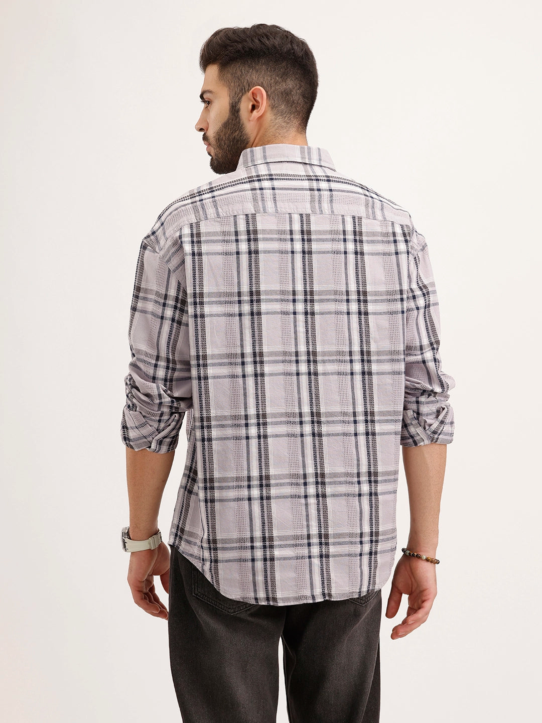 Textured Oversized Fit Double Pocket Shirt | Purple