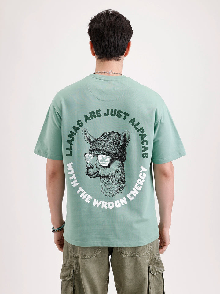 Classic Oversized Back Printed T-Shirt  | Green