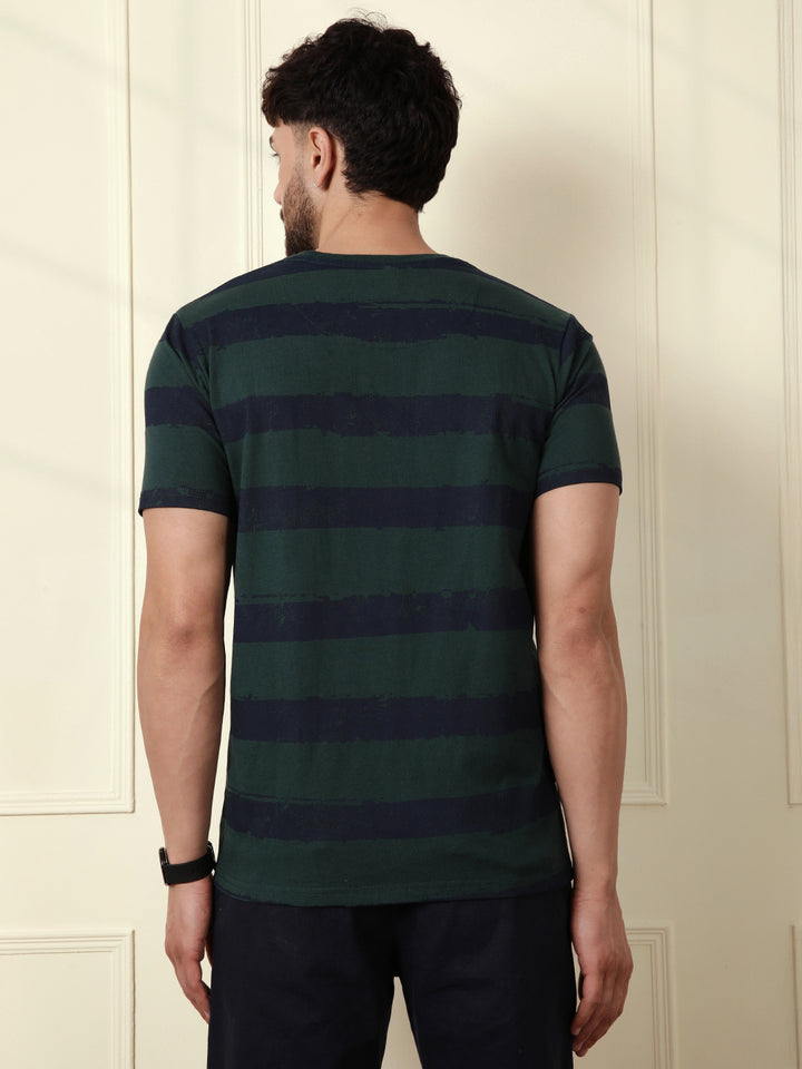Casual Slim Fit Striped T-Shirt | Green