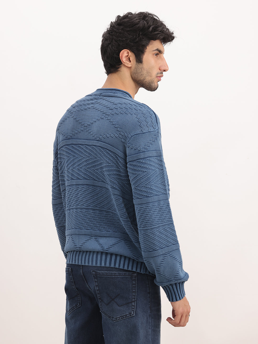 Textured Oversized Fit Knitted Sweater | Blue