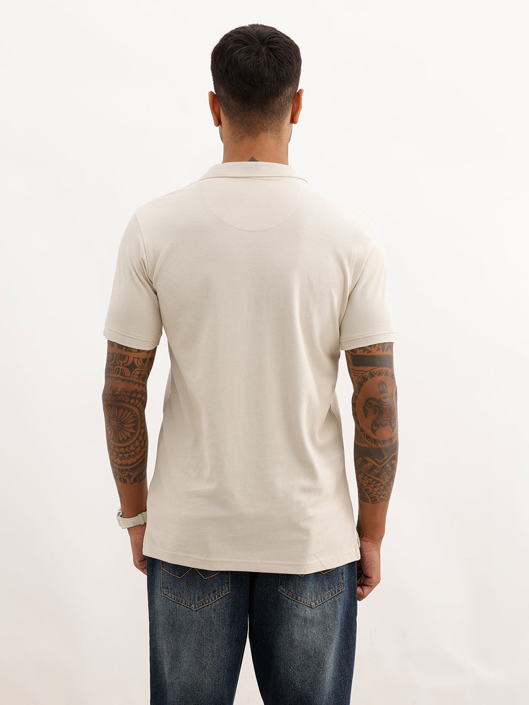 Slim Fit Placement Printed Polo T-Shirt | Beige