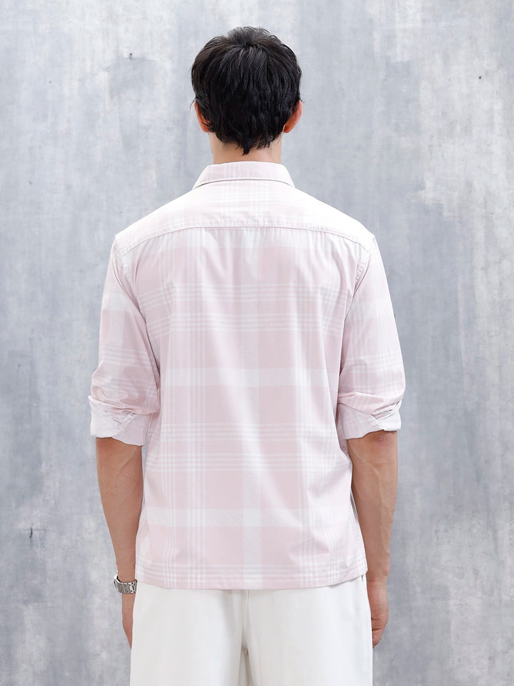 Men's Casual Double Pocket Checkered Shirt  | Pink