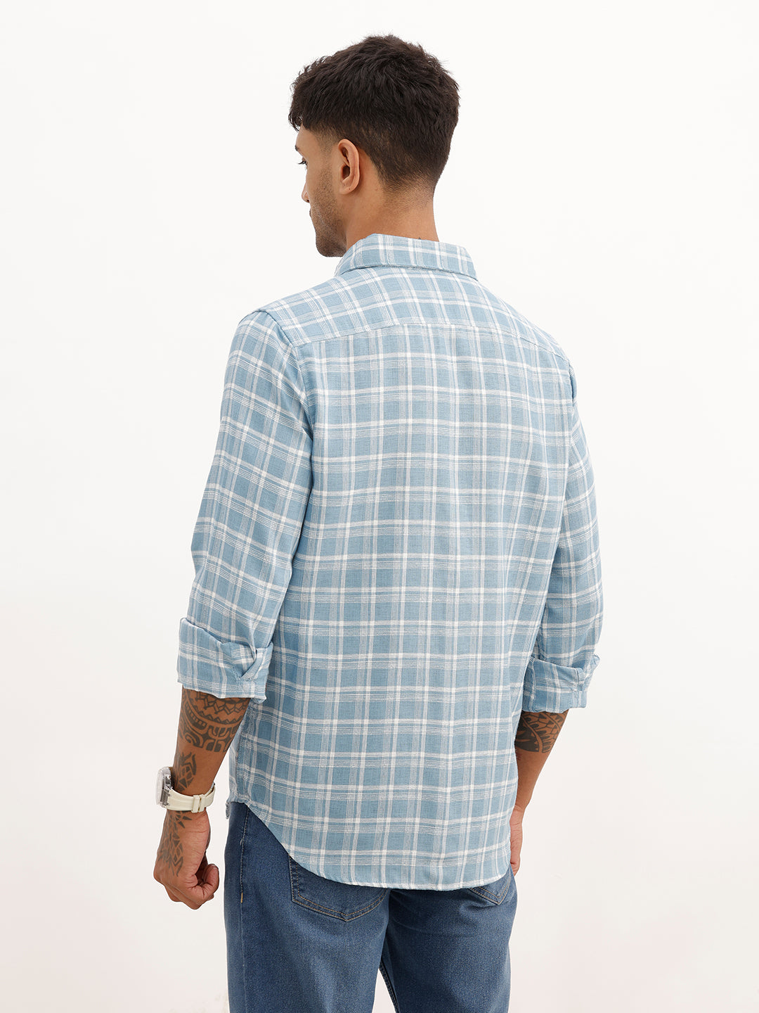 Regular Fit Checkered Full Sleeve Shirt | Light Blue | WWSH9161F
