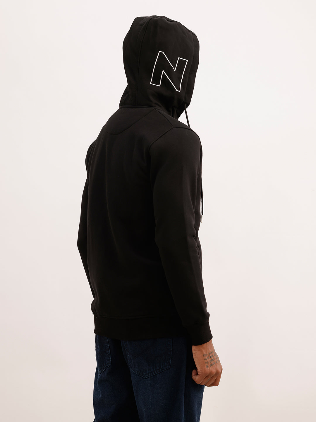 Solid Placement Printed Hooded Sweatshirt | Black | WLSS1400