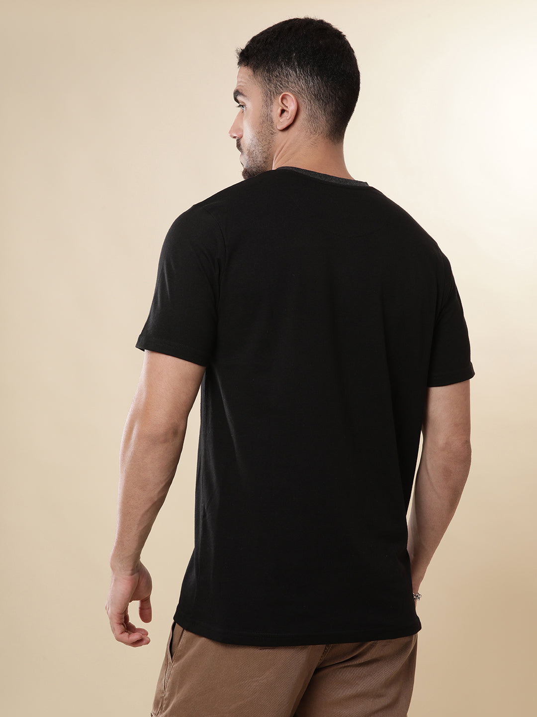 Solid Black Contrast Collar T-Shirt