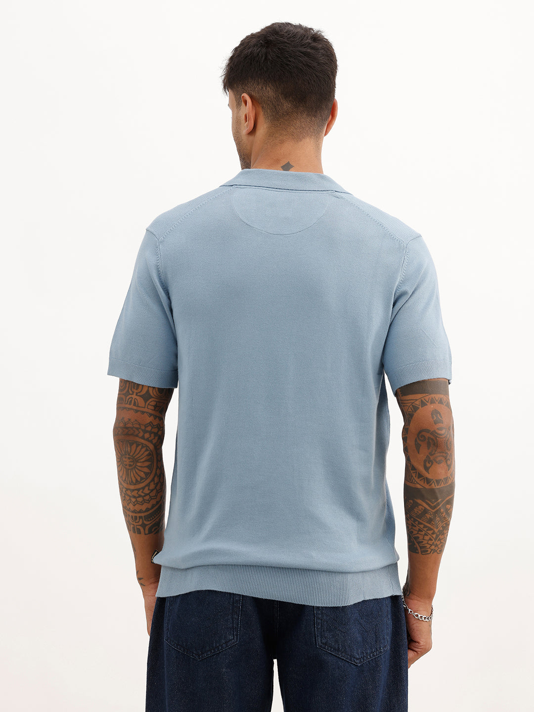 Solid Slim Fit Flatknit Polo T-Shirt | Blue | WPT02HSSL1624S