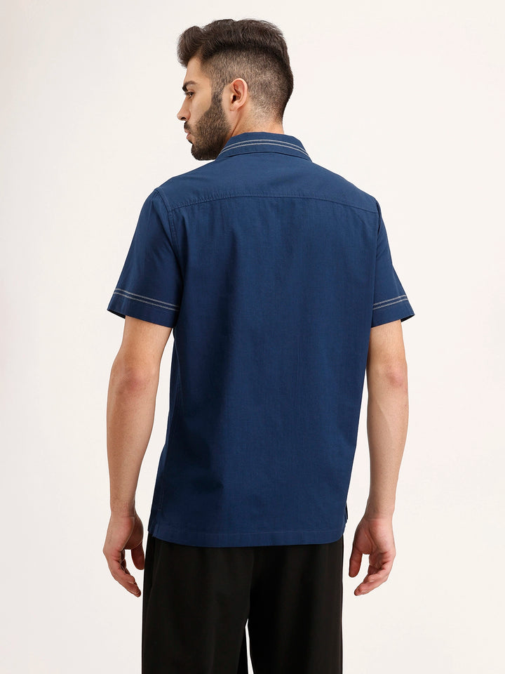 Slim Fit Resort Collar Shirt | Dark Blue