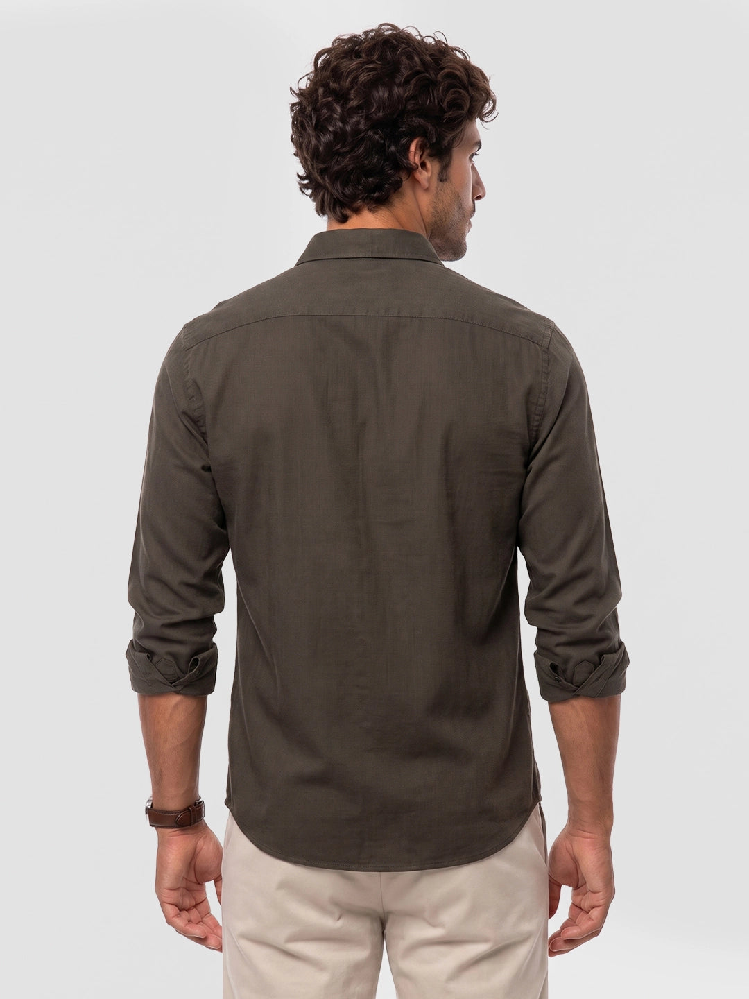 Textured Comfort Print Full Sleeve Shirt | Olive | WUSH2850F