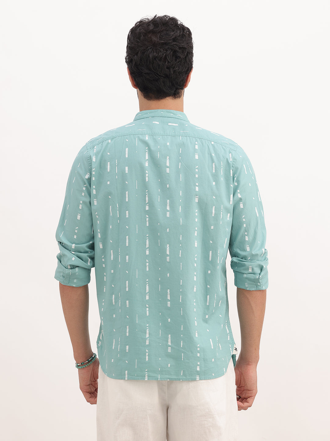 Slim Fit AOP Mandrin Collar Shirt | Green