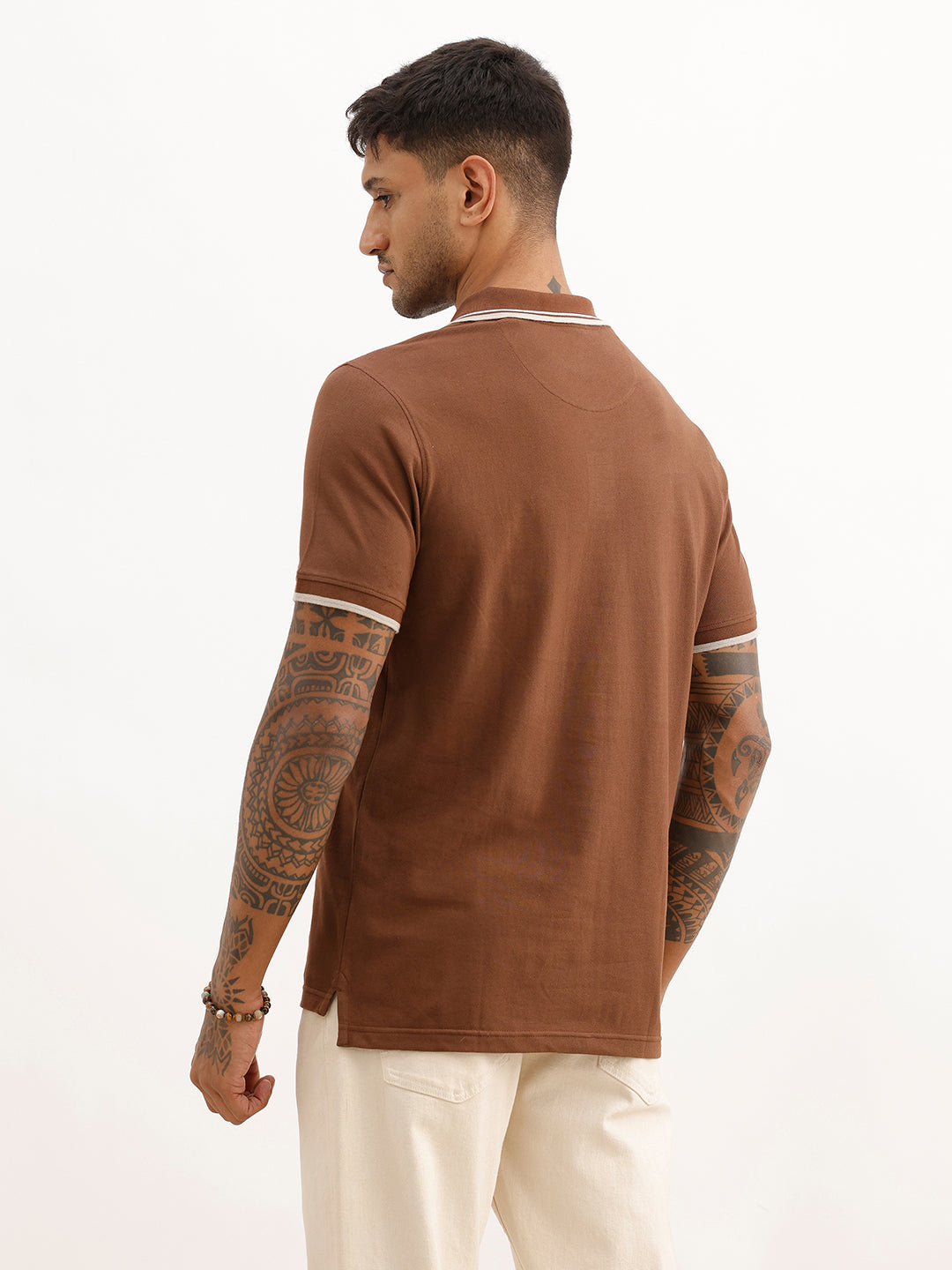 Solid Tipping Collar Polo T-Shirt | Brown | WWTS353F