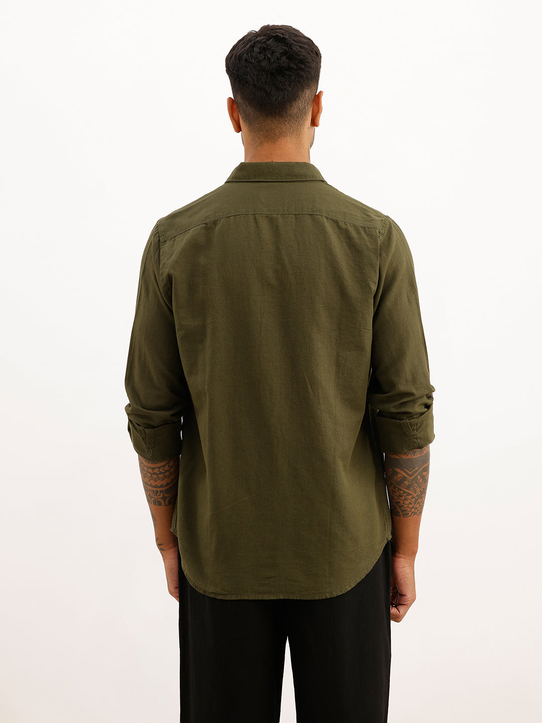 Solid Slim Fit Full Sleeve Shirt | Olive