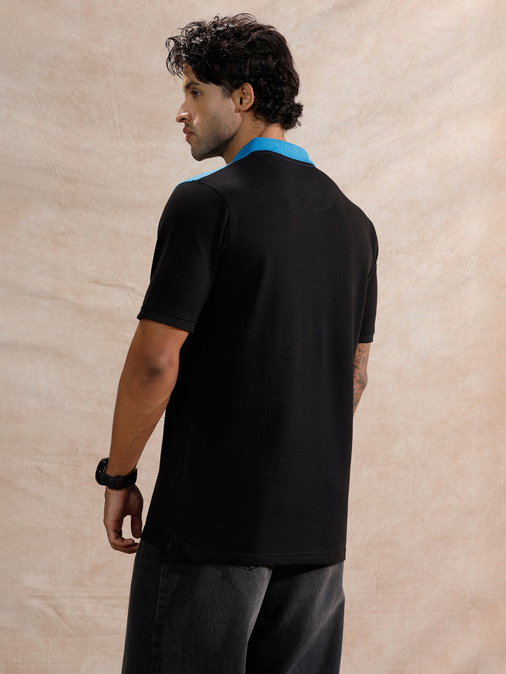 Contrast Colour Blocked Polo T-Shirt | Navy Blue