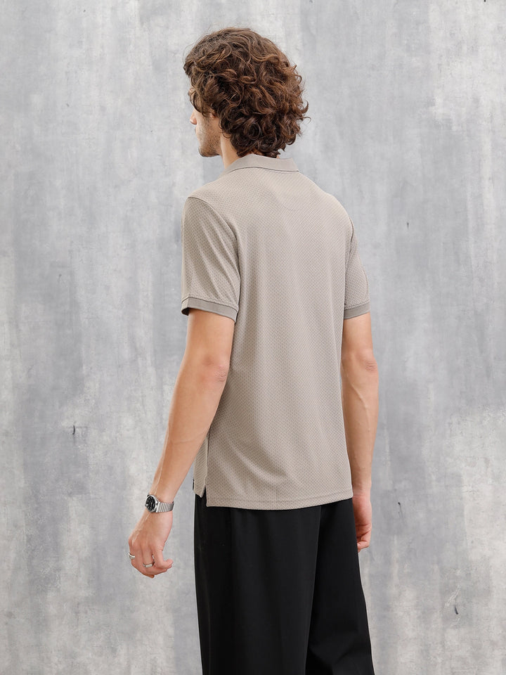 Solid Textured Slim Fit Polo T-Shirt | Brown