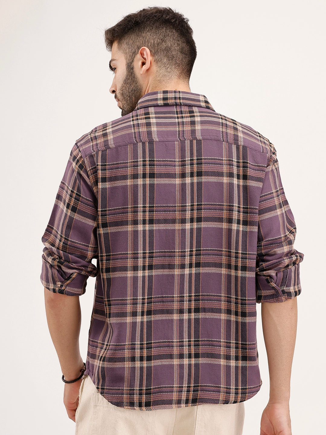 Comfort Fit Herringbone Checkered Shirt | Purple