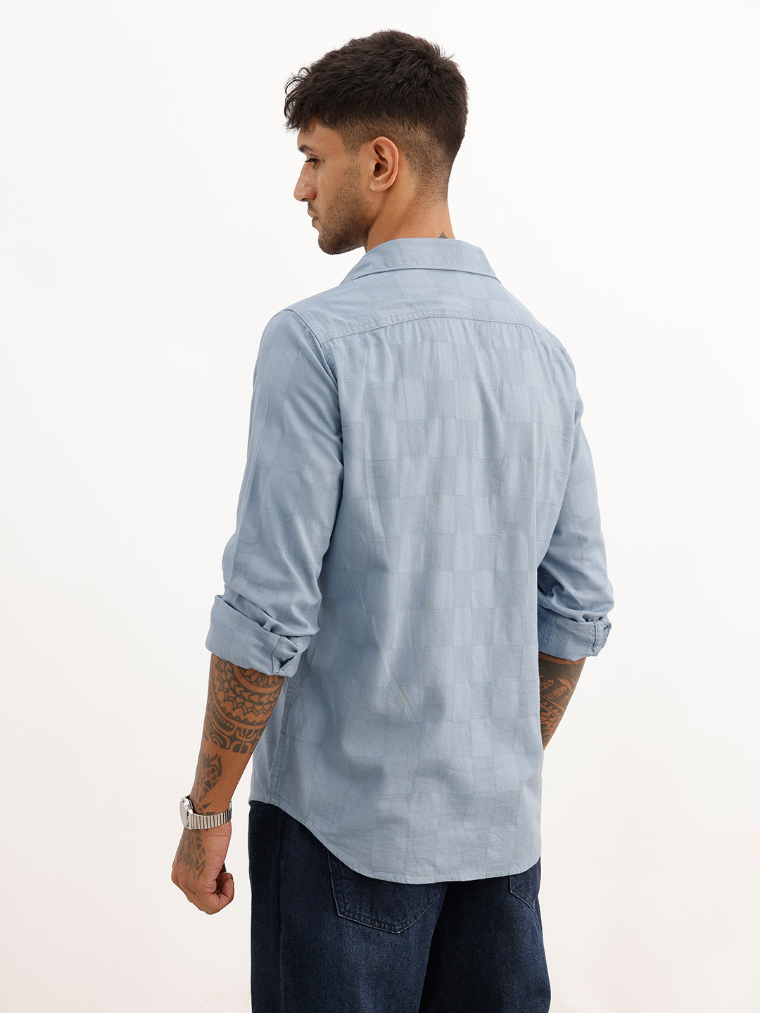 Solid Slim Fit Textured Shirt | Blue
