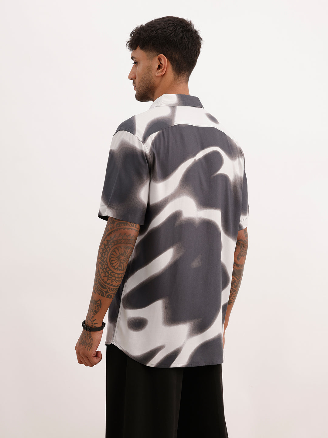 Slim Fit AOP Half Sleeve Shirt | Black | WSH02HSSL0155S
