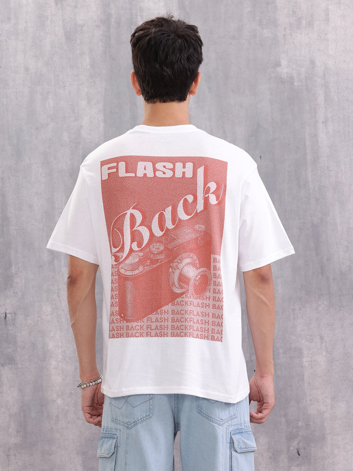 Retro Poster Back Graphic Printed Oversized Fit T-shirt | White