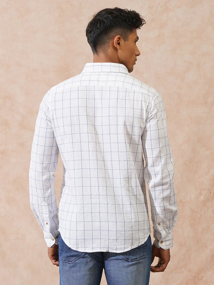Checked Seersucker Slim Fit Shirt | White