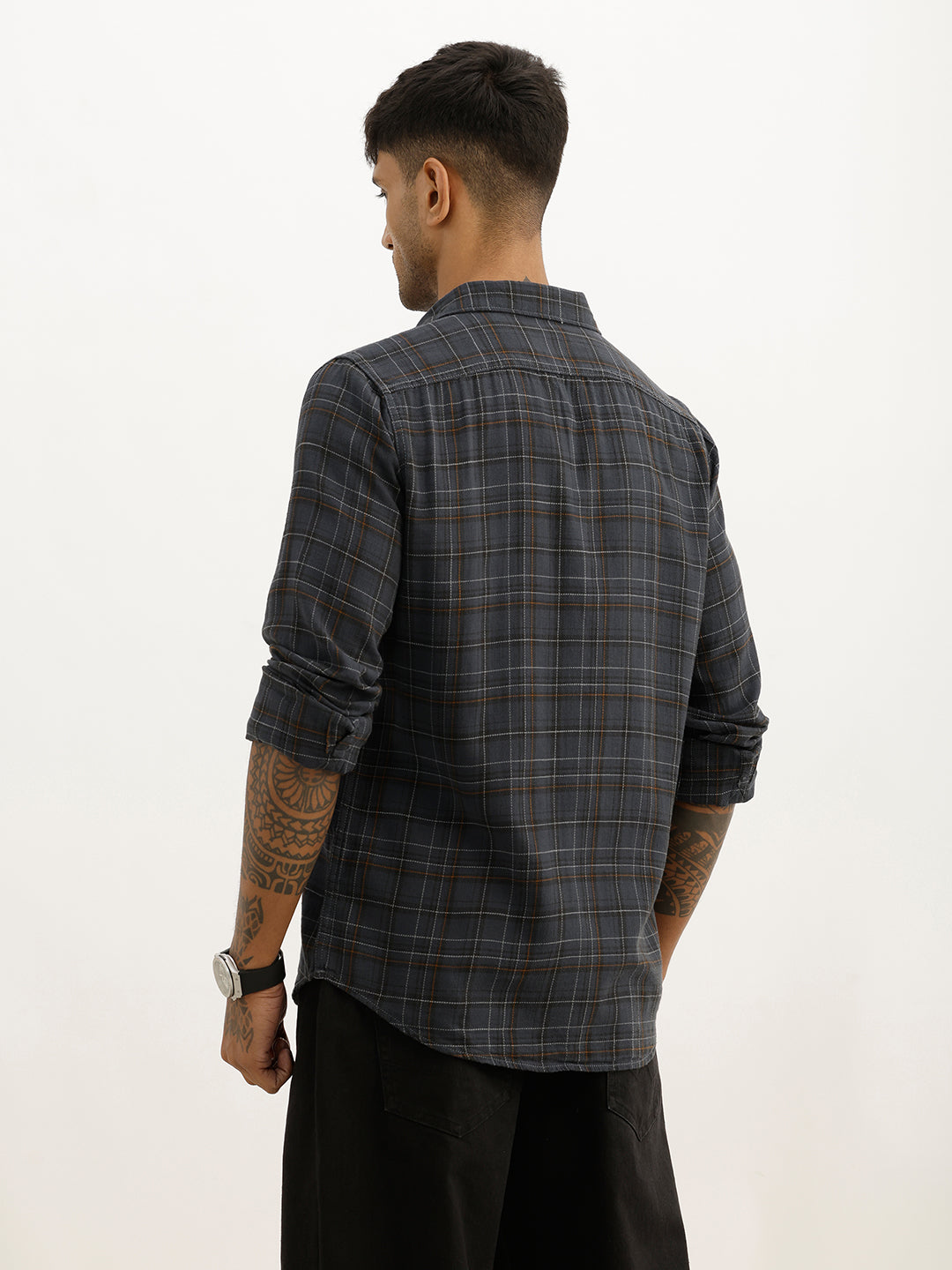 Classic Slim Fit Checkered Shirt | Dark Grey