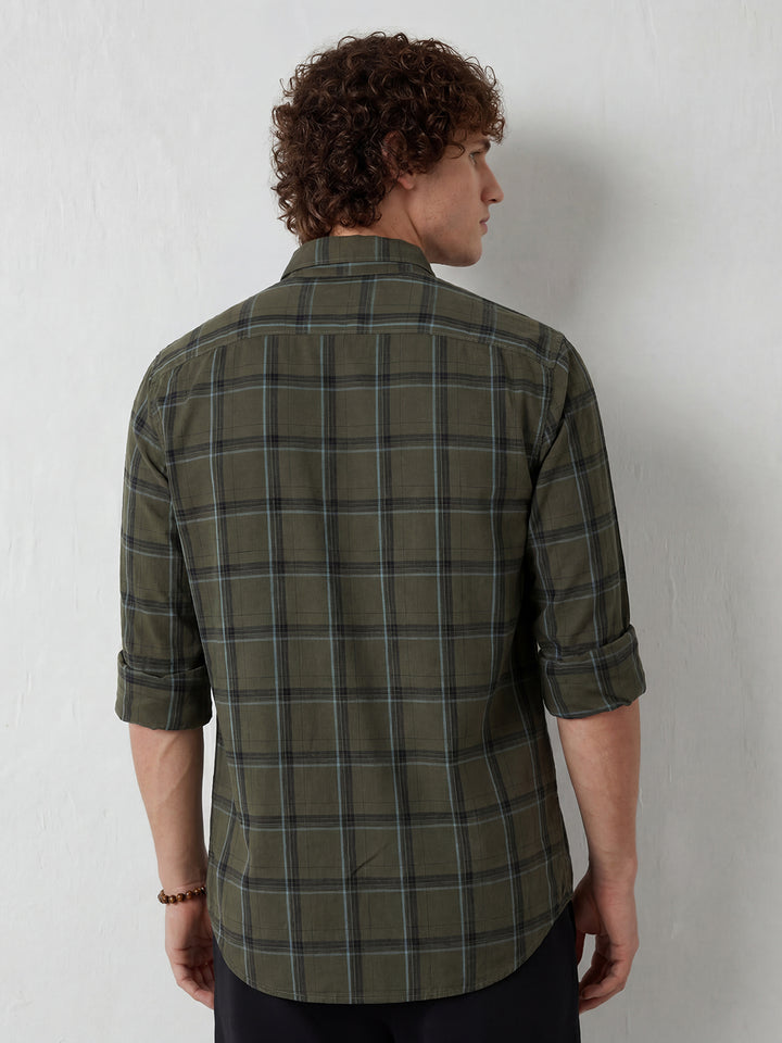 Regular Fit Checkered Shirt | Olive