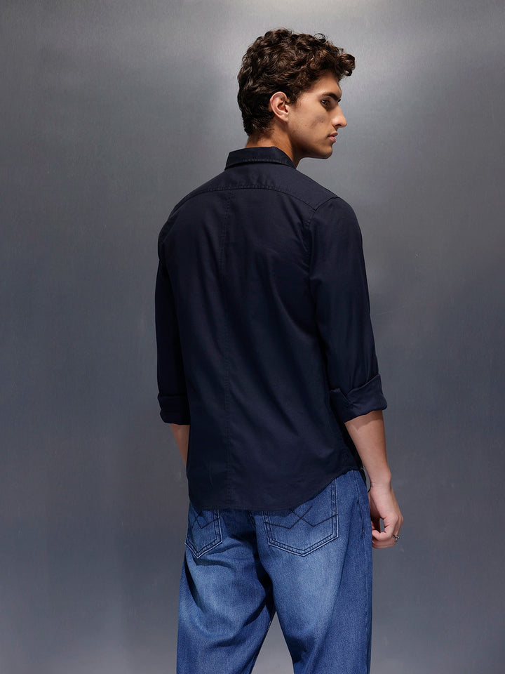 Men's Slim Fit Casual Shirt  |  Navy Blue