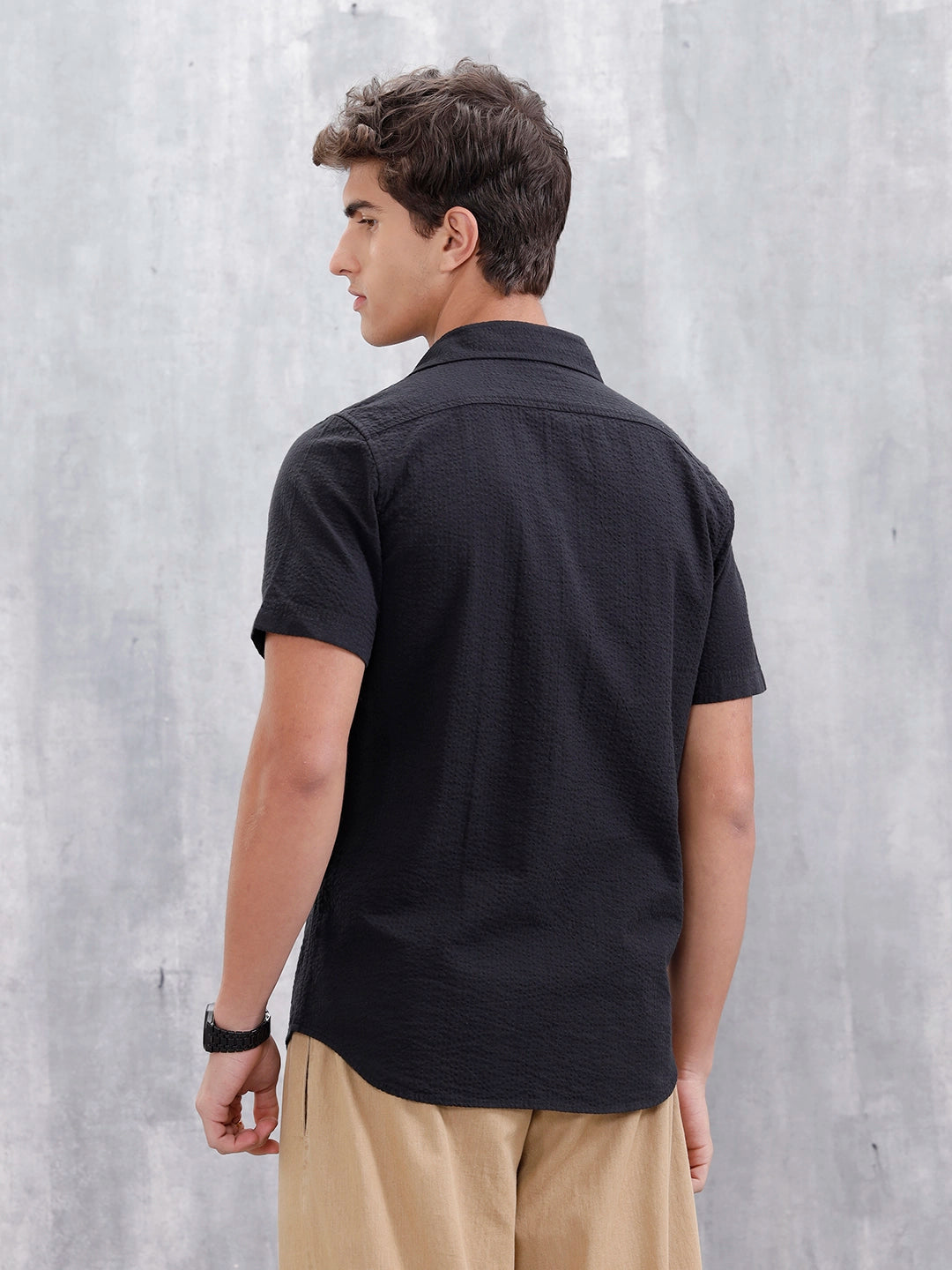 Men's Textured Casual Slim Fit Shirt | Black