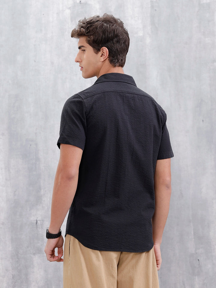 Men's Textured Casual Slim Fit Shirt | Black