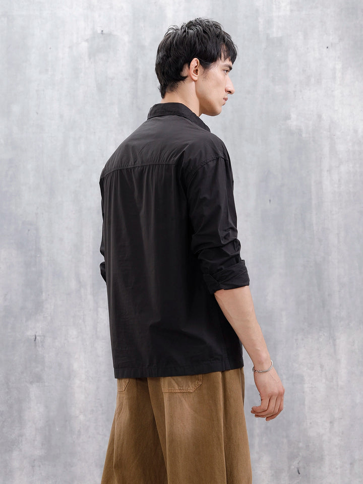 Men's Solid Causal Oversized Fit Shirt | Black