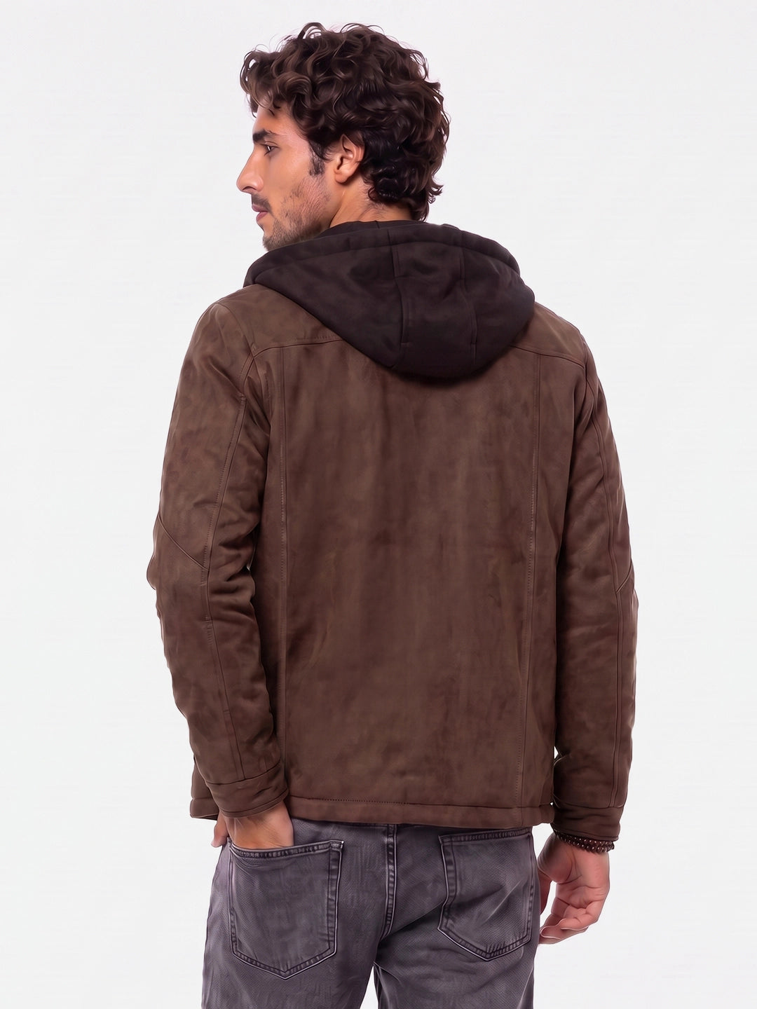 Solid Hooded Zipper Jacket | Brown