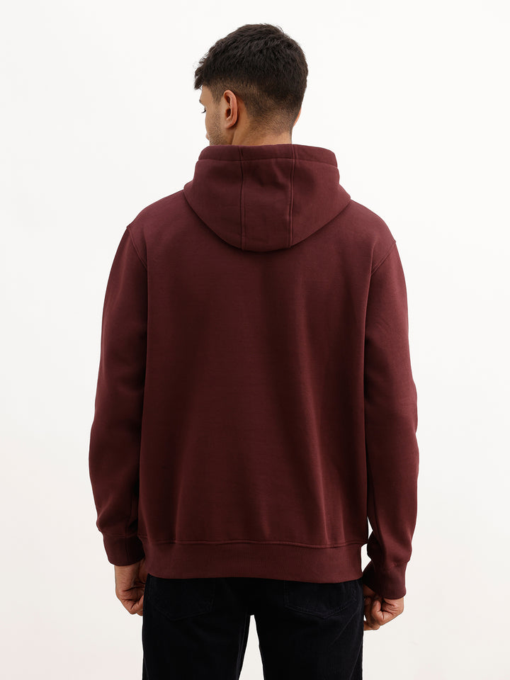 Solid Flock Printed Hoodie | Wine