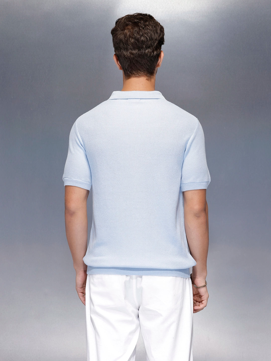 Fine- textured knit polo | Blue