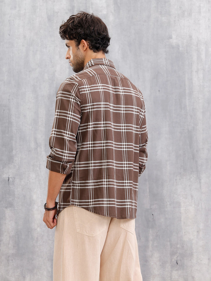 Slim Fit Cotton Twill Checks I Dk. Brown