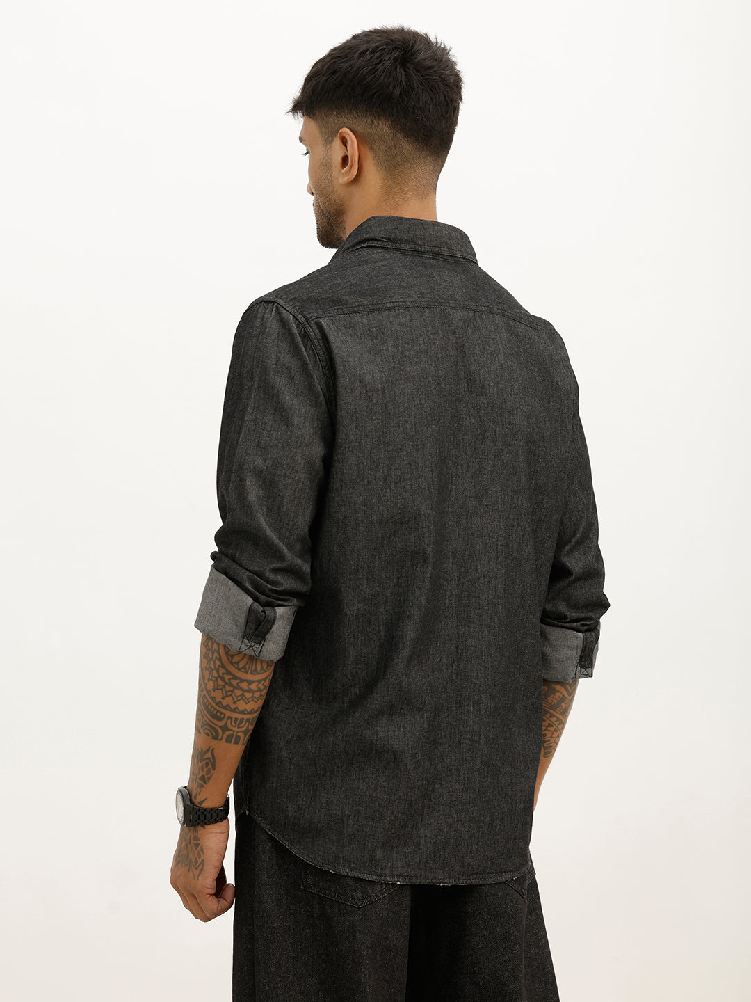 Solid Slim Fit Full Sleeve Shirt | Black