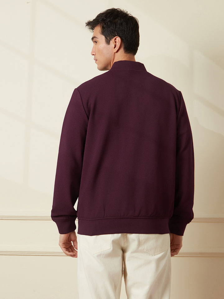Solid Casual Wine Jacket