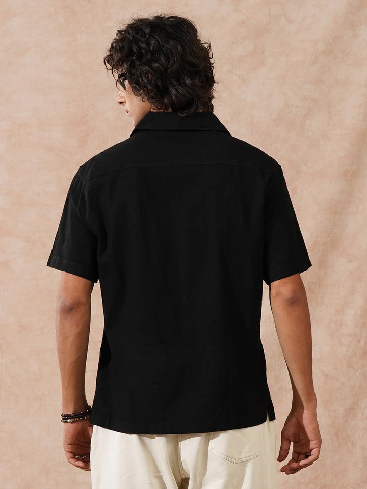 Double Pocket Resort Collar Shirt | Black