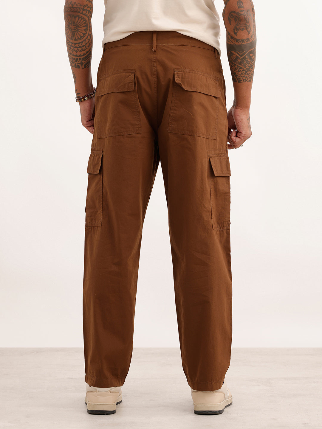 Solid Straight Fit Cargo Trousers | Brown | WVTR4005F