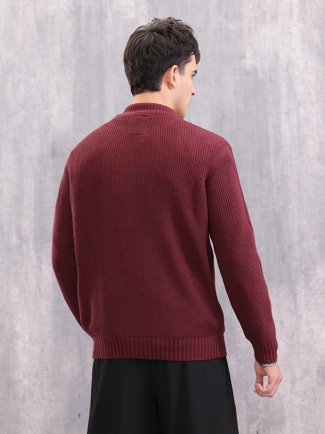 Structured Round Neck Comfort Fit Pullover | Wine