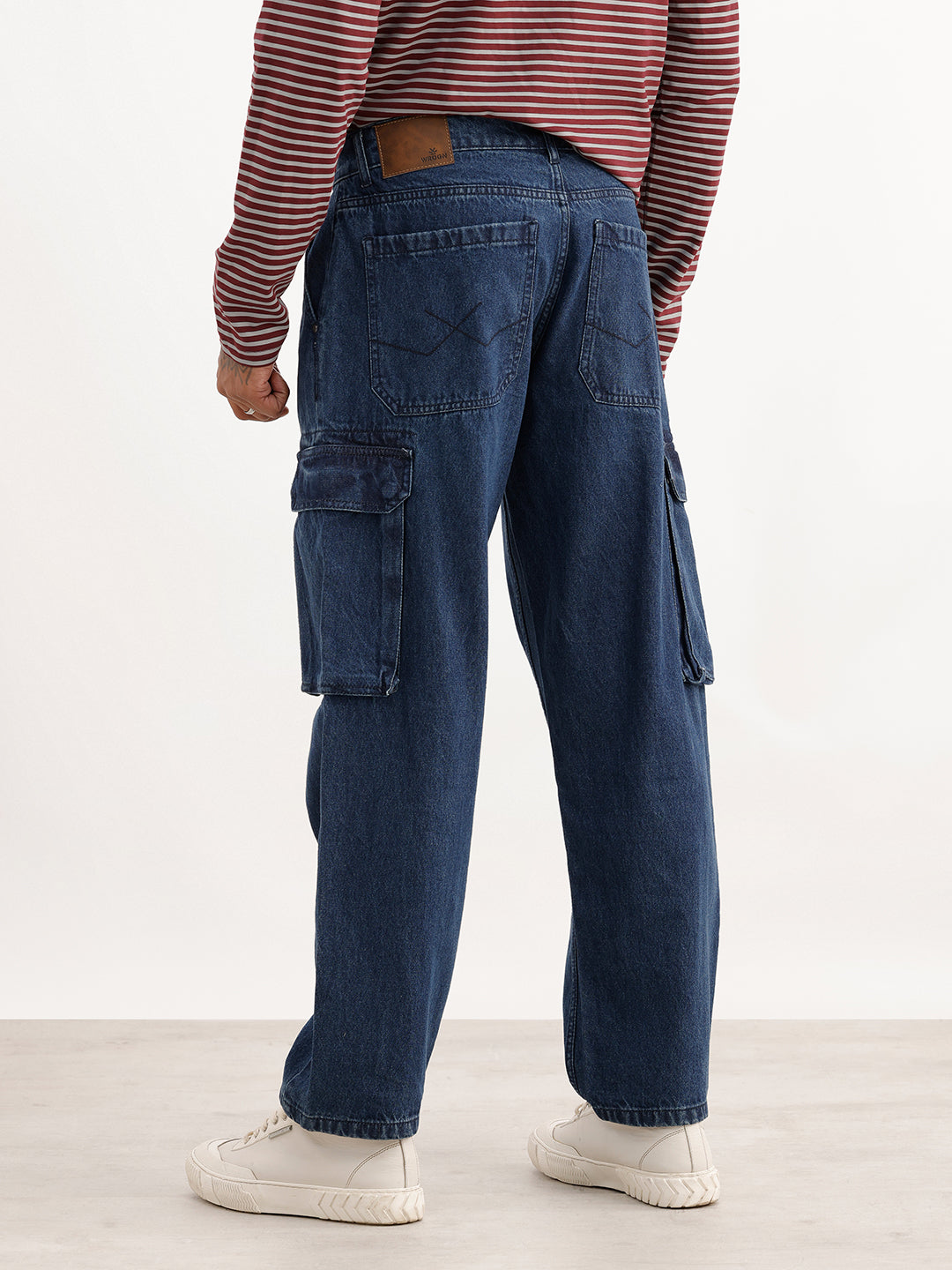 Solid Loose Fit Cargo Denim Jeans | Dark Blue