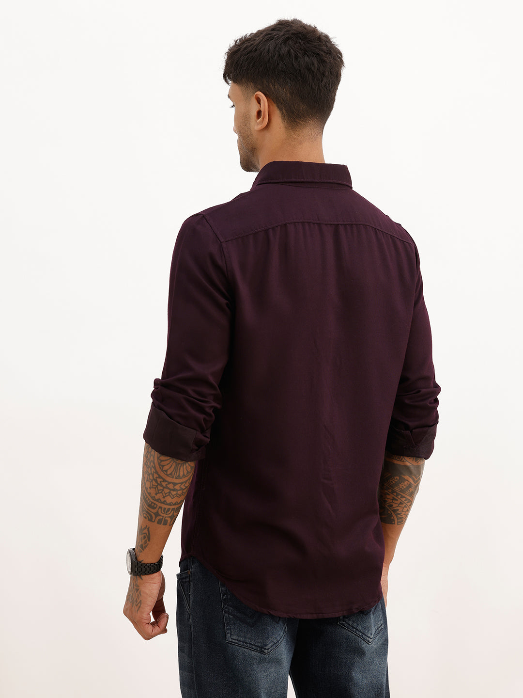 Solid Regular Fit Full Sleeve Shirt | Wine | WWSH9192F