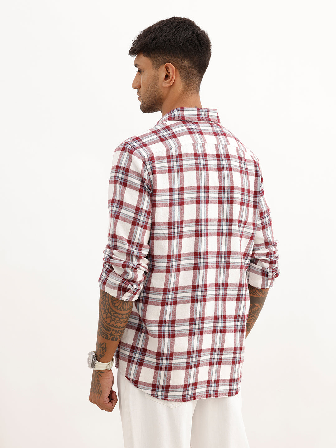 Slim Fit Embroidered Detail Checkered Shirt | Red