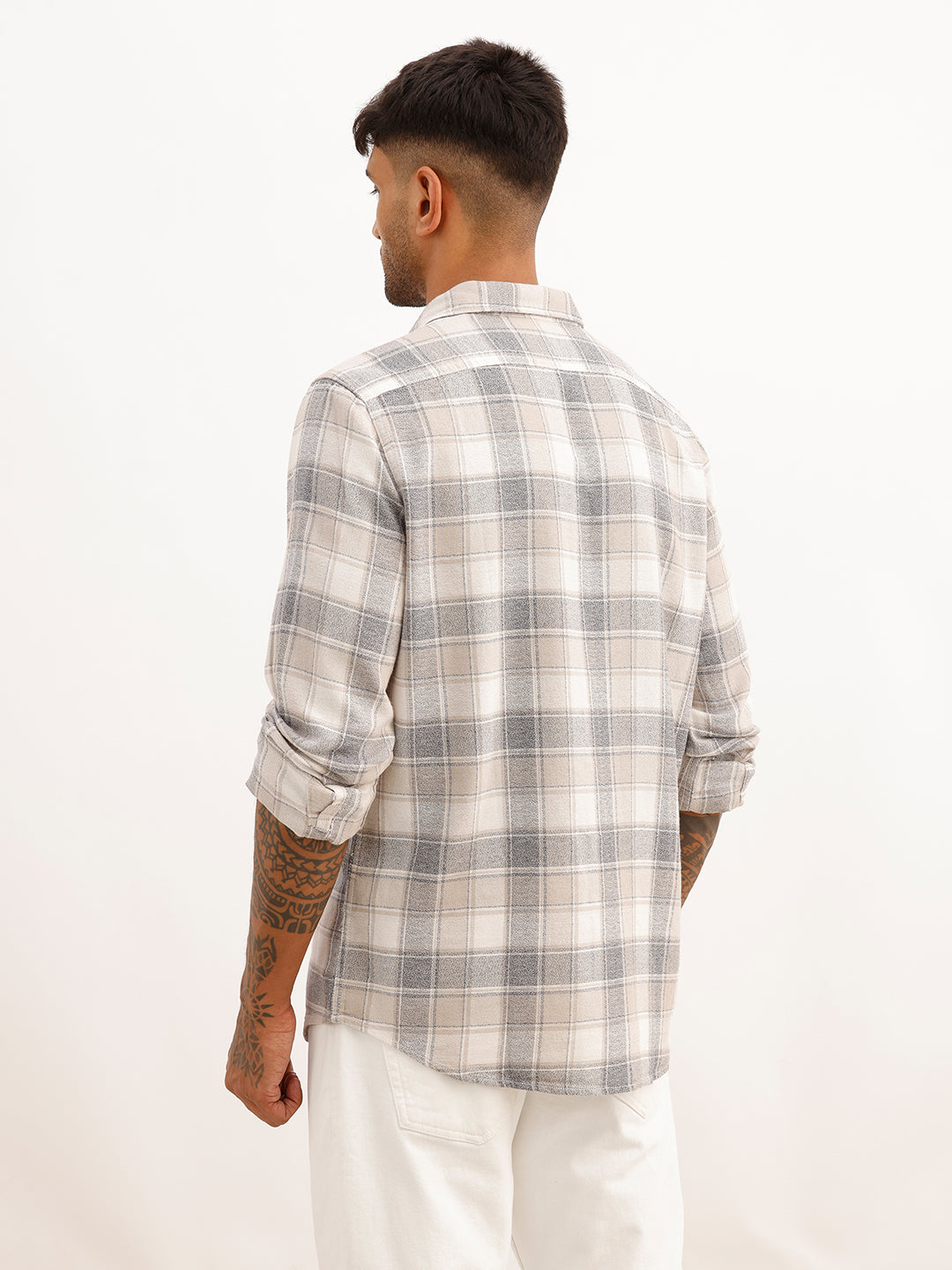 Slim Fit Checkered Full Sleeve Shirt | Grey