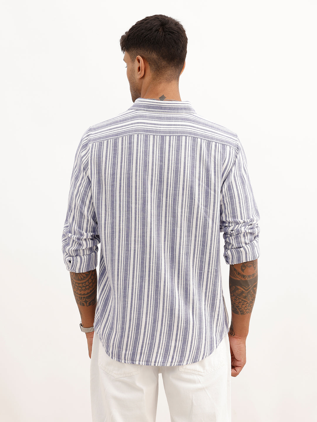 Slim Fit Striped Full Sleeve Shirt | Blue