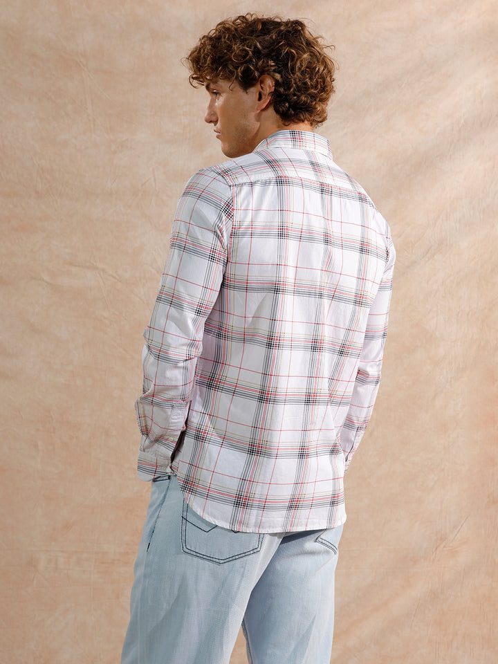 Printed Notebook Checked  Shirt | White