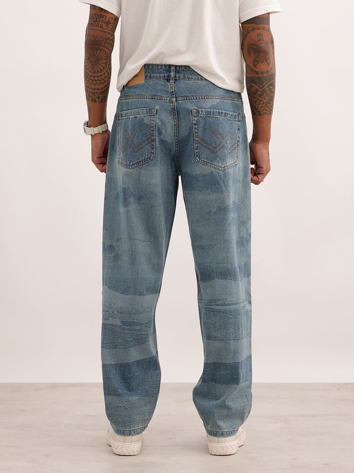 Loose Fit Washed Denim Jeans | Light Blue