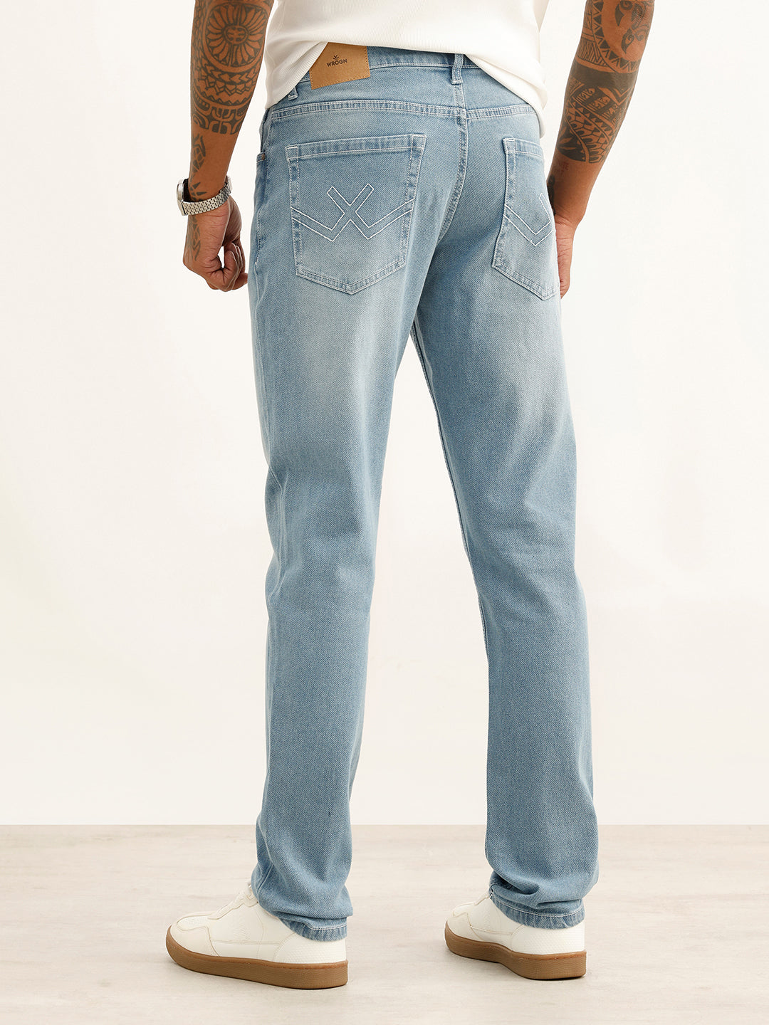 Washed Straight Fit Denim Jeans | Light Blue