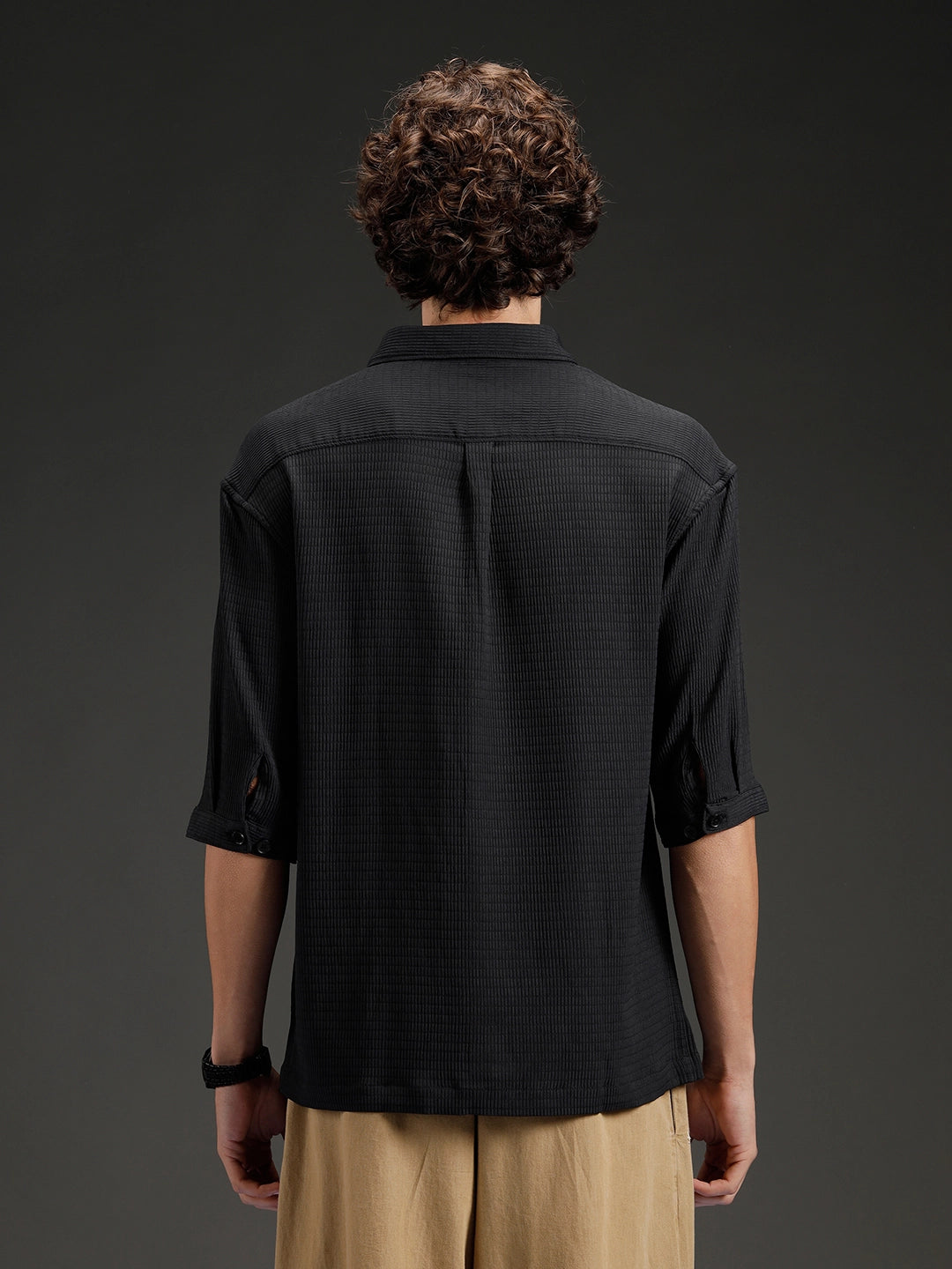 Wrogn Textured Button-Down Casual Shirt | Black