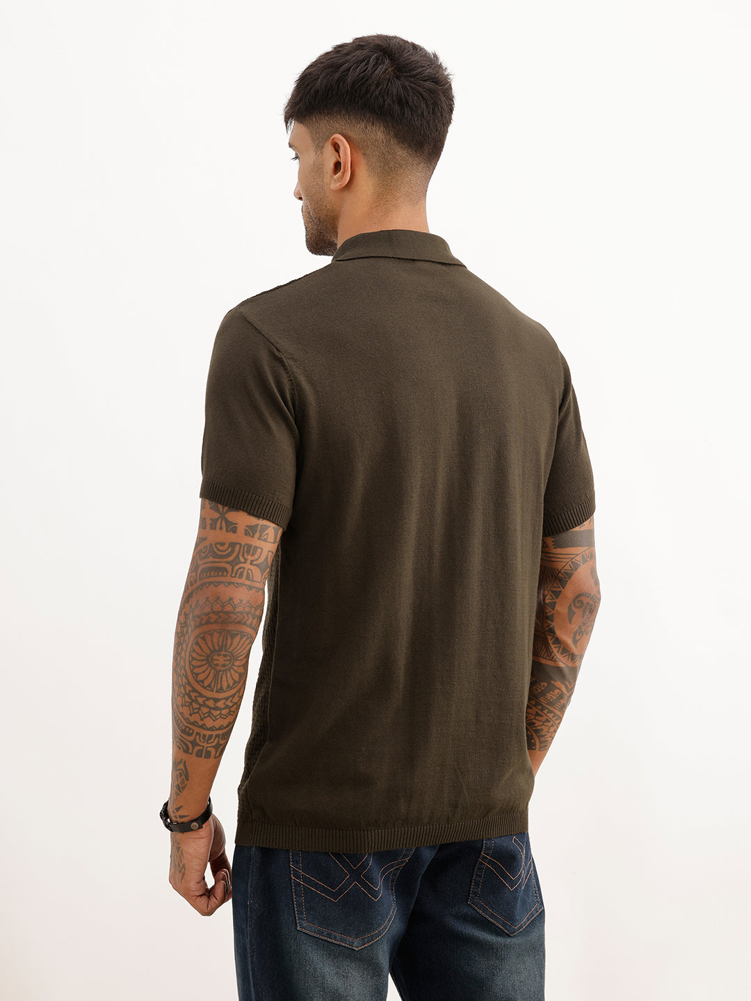 Textured Slim Fit Polo T-Shirt | Olive
